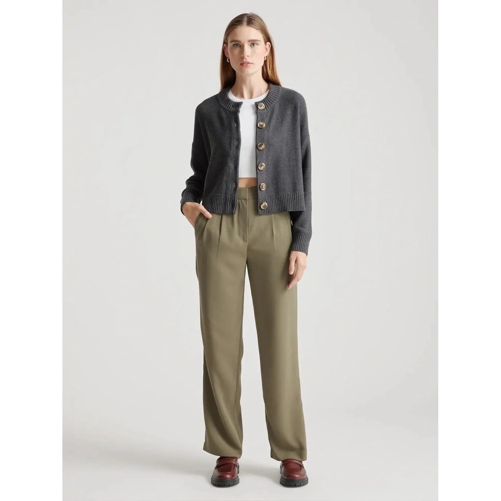 Quince 100% Organic Cotton Cropped Cardigan Charcoal- Women's Size Medium
